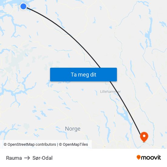 Rauma to Sør-Odal map