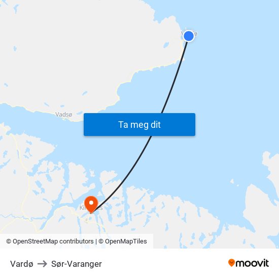 Vardø to Sør-Varanger map