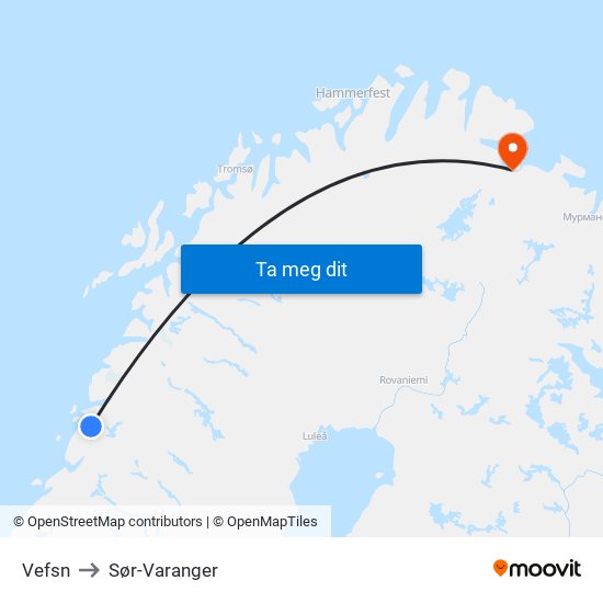 Vefsn to Sør-Varanger map