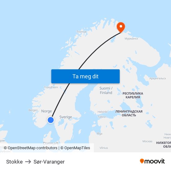 Stokke to Sør-Varanger map