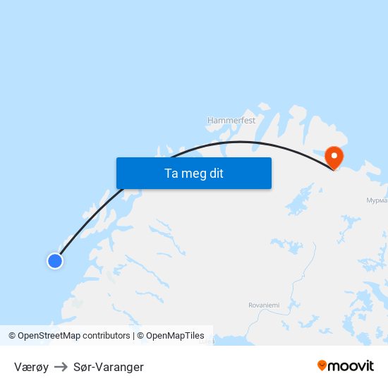 Værøy to Sør-Varanger map