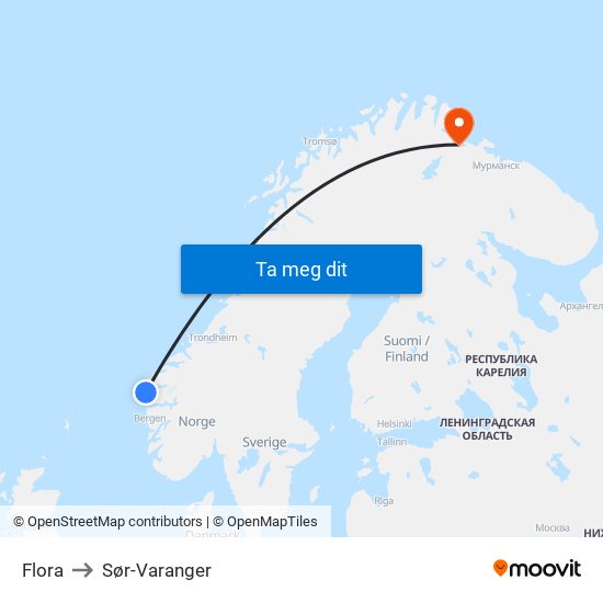 Flora to Sør-Varanger map