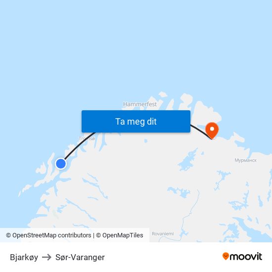 Bjarkøy to Sør-Varanger map