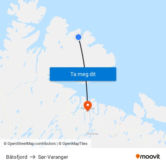 Båtsfjord to Sør-Varanger map