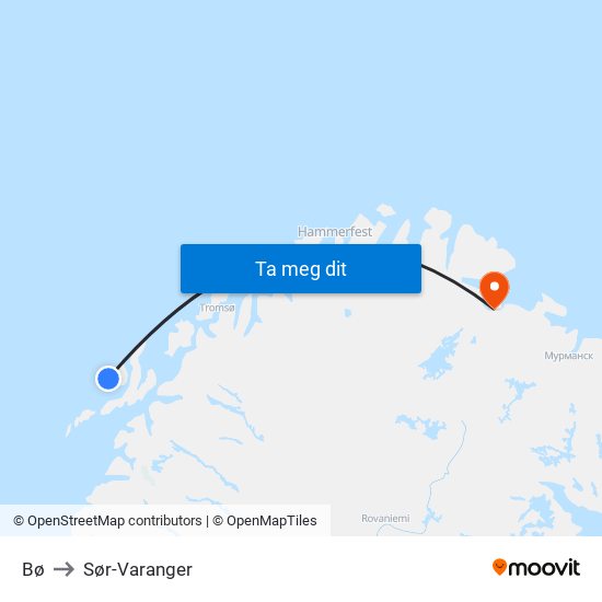 Bø to Sør-Varanger map