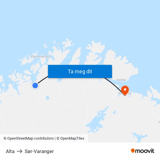 Alta to Sør-Varanger map