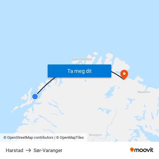 Harstad to Sør-Varanger map