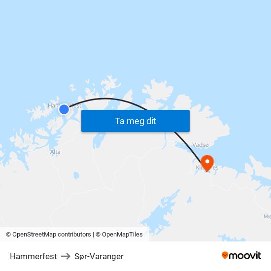 Hammerfest to Sør-Varanger map