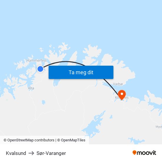 Kvalsund to Sør-Varanger map