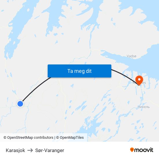 Karasjok to Sør-Varanger map