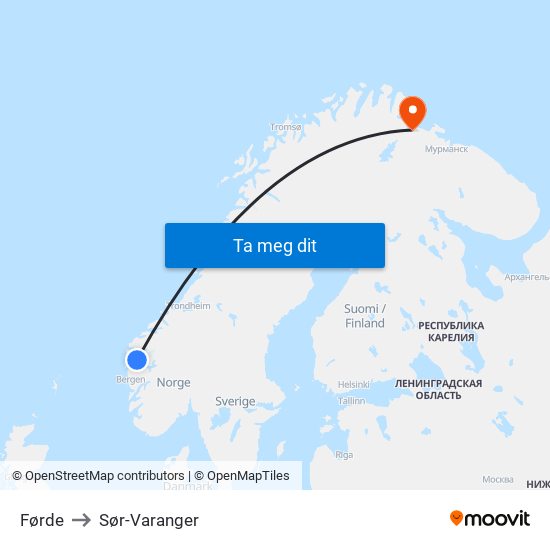 Førde to Sør-Varanger map