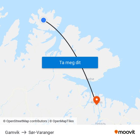 Gamvik to Sør-Varanger map