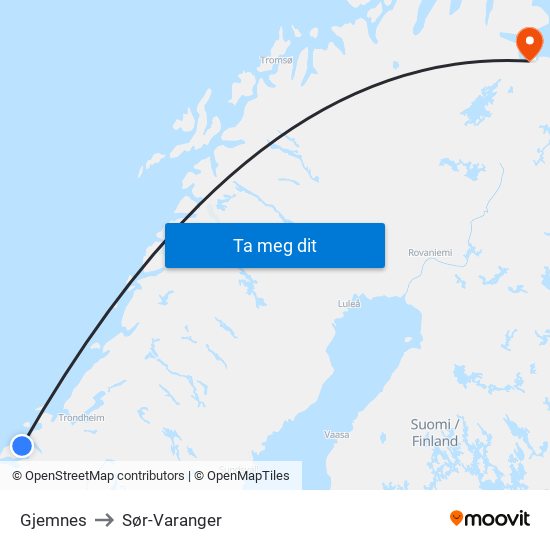 Gjemnes to Sør-Varanger map