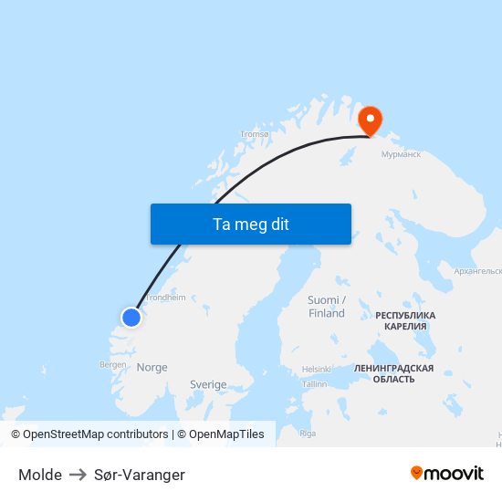 Molde to Sør-Varanger map