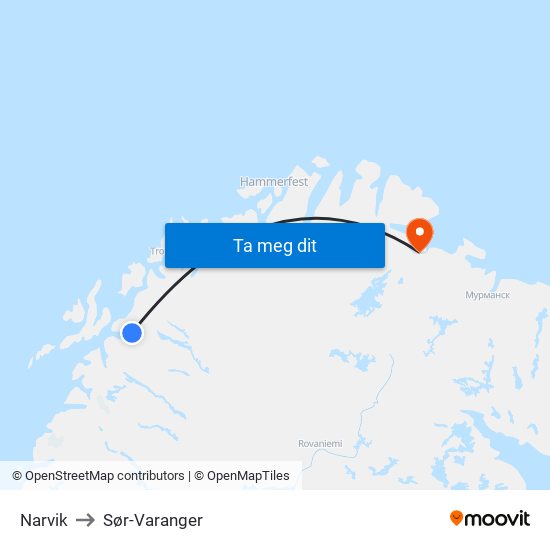 Narvik to Sør-Varanger map