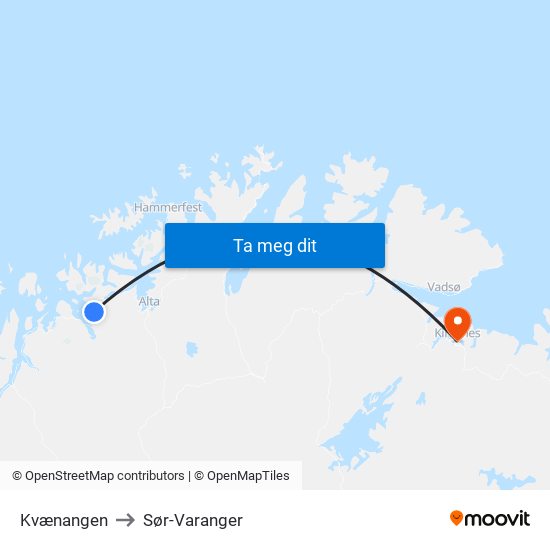 Kvænangen to Sør-Varanger map