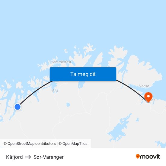 Kåfjord to Sør-Varanger map