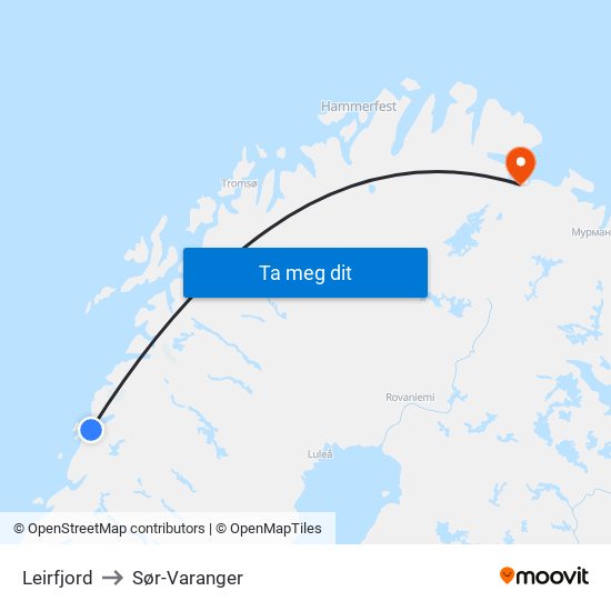 Leirfjord to Sør-Varanger map