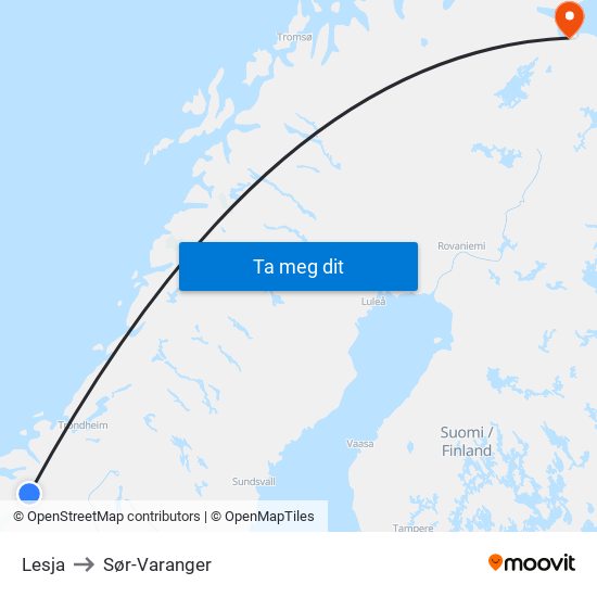 Lesja to Sør-Varanger map