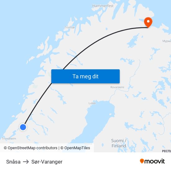 Snåsa to Sør-Varanger map