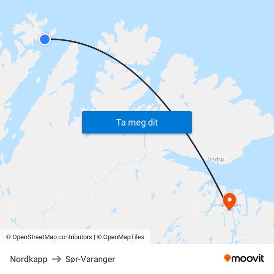 Nordkapp to Sør-Varanger map