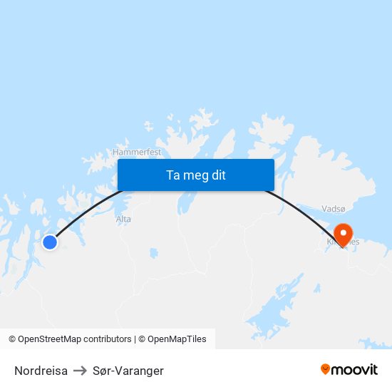 Nordreisa to Sør-Varanger map