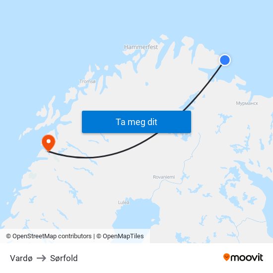 Vardø to Sørfold map