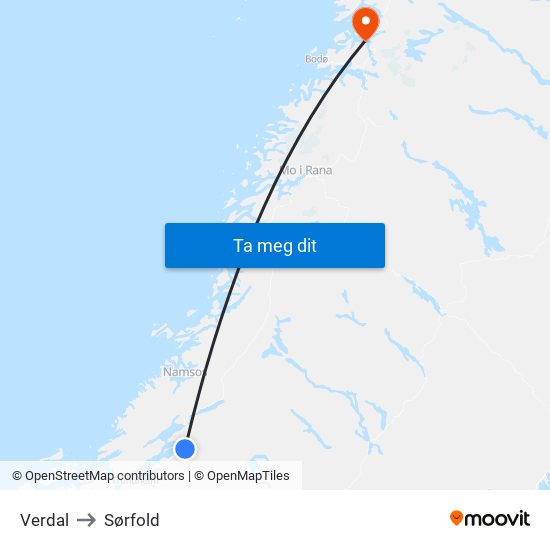 Verdal to Sørfold map