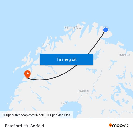 Båtsfjord to Sørfold map