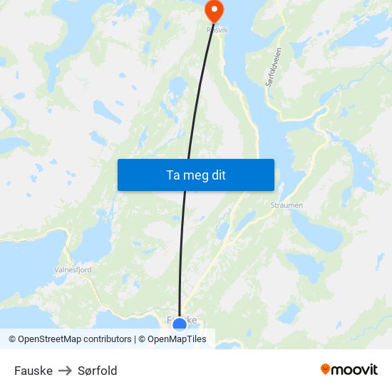 Fauske to Sørfold map