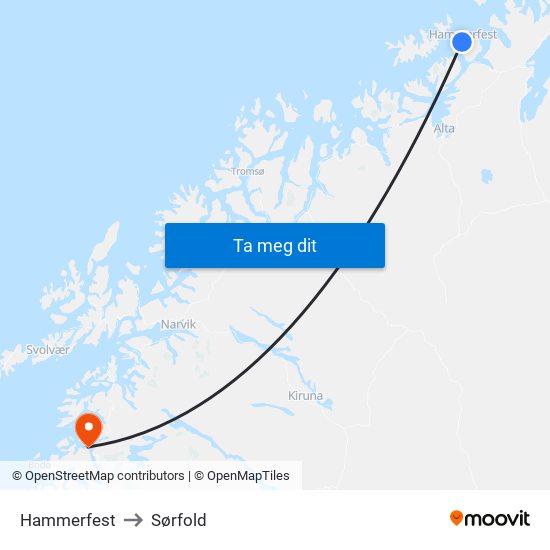 Hammerfest to Sørfold map