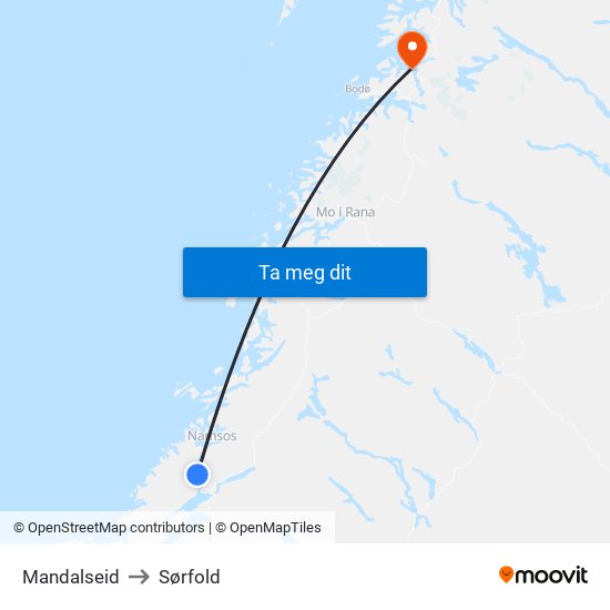 Mandalseid to Sørfold map