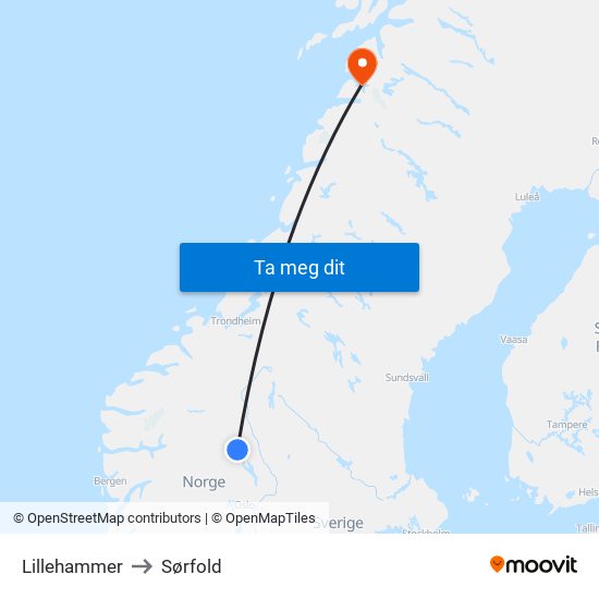 Lillehammer to Sørfold map