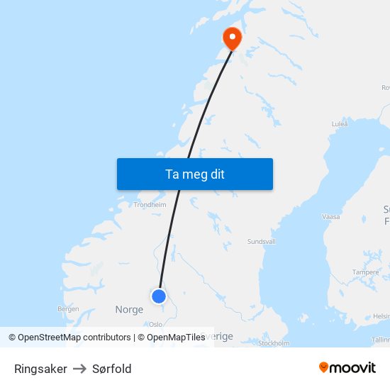 Ringsaker to Sørfold map