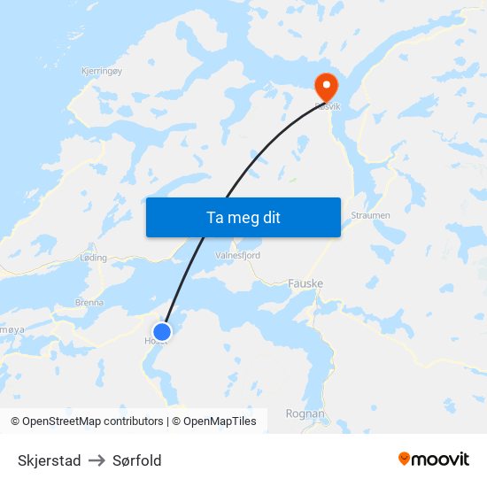 Skjerstad to Sørfold map