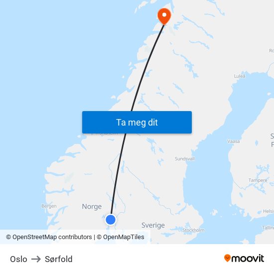 Oslo to Sørfold map