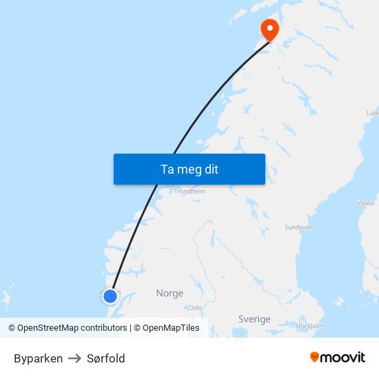 Byparken to Sørfold map