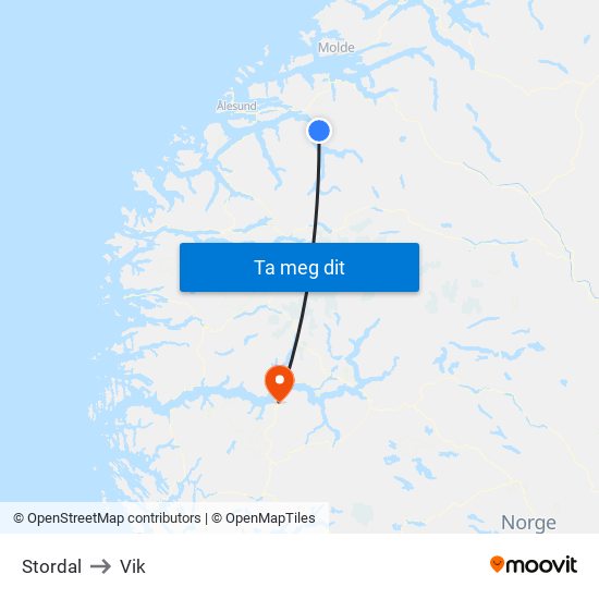 Stordal to Vik map