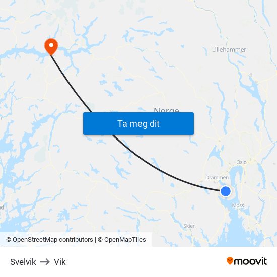 Svelvik to Vik map