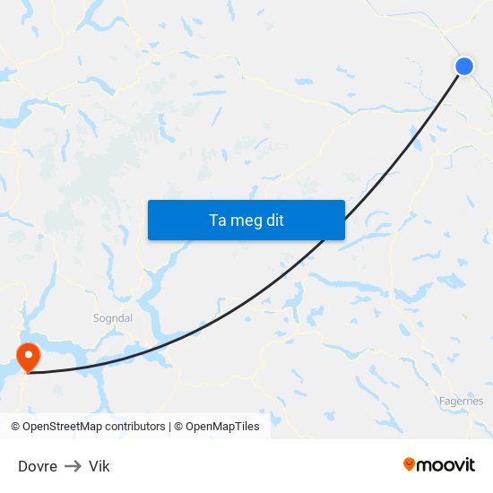 Dovre to Vik map