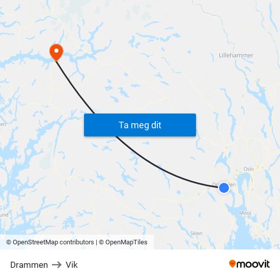 Drammen to Vik map