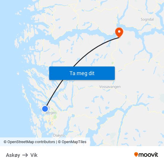 Askøy to Vik map