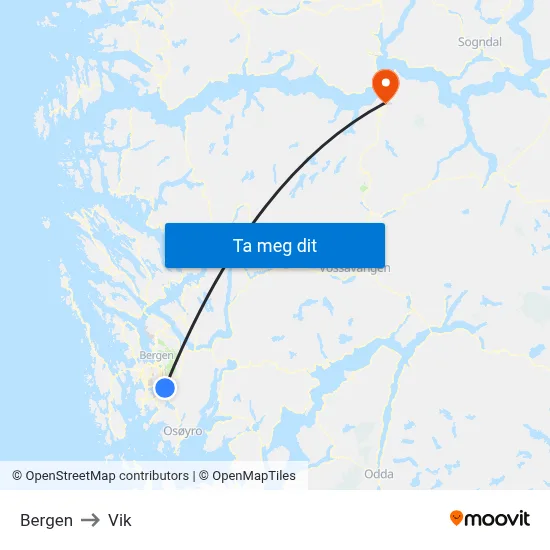 Bergen to Vik map