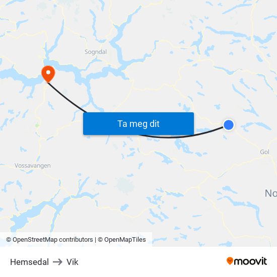 Hemsedal to Vik map