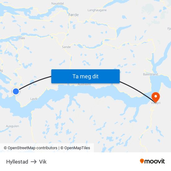 Hyllestad to Vik map