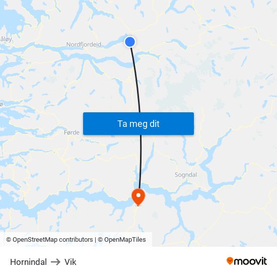 Hornindal to Vik map