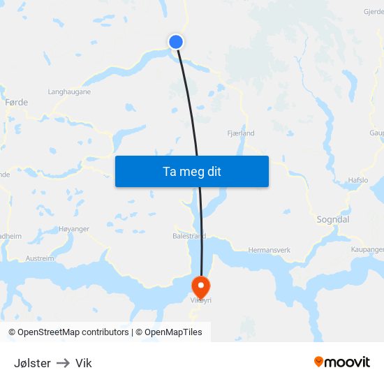Jølster to Vik map