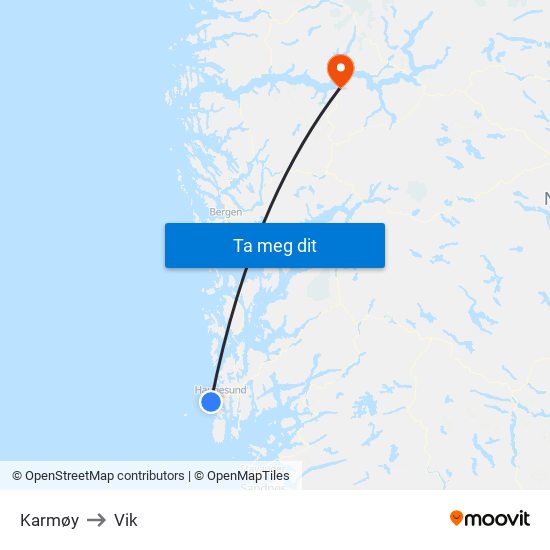 Karmøy to Vik map