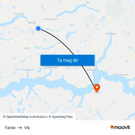 Førde to Vik map