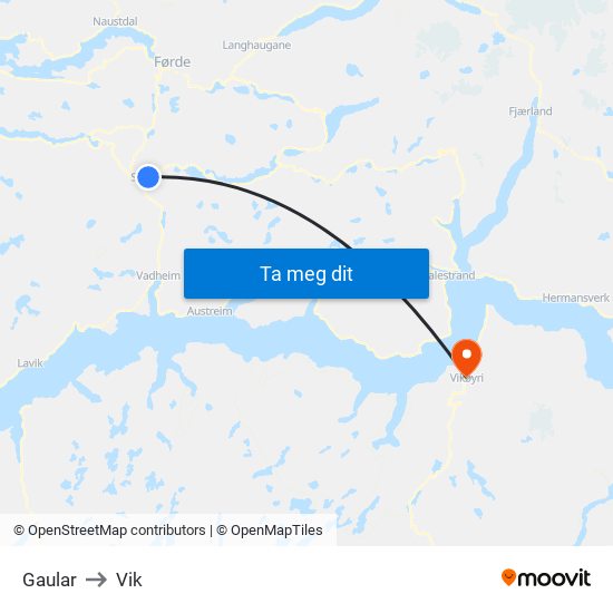 Gaular to Vik map